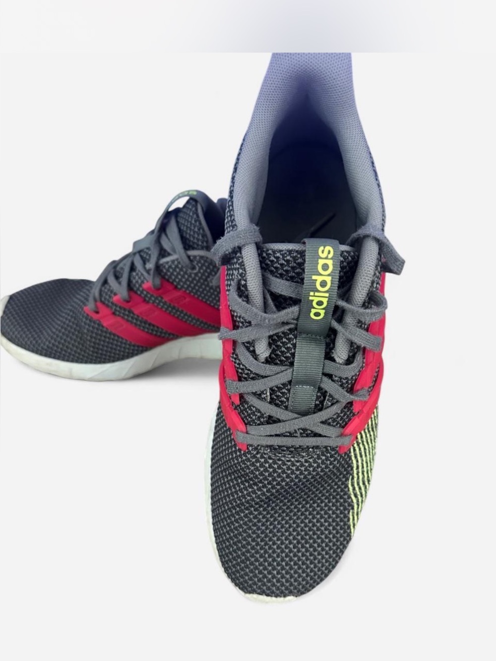 adidas Women's Gray Sneakers with Pink and Yellow Accents